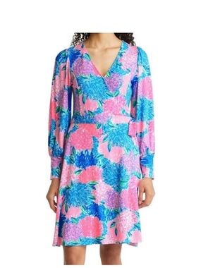 Lilly Pulitzer Pink & Blue Floral V-Neck Midi Dress